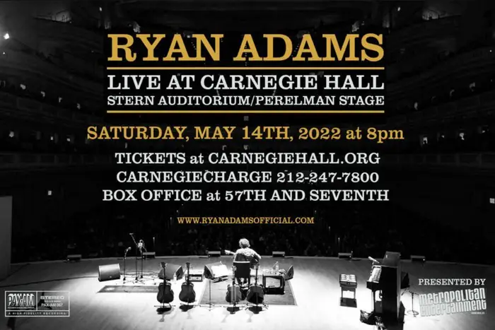 A photo promoting Ryan Adams performing at Carnegie Hall